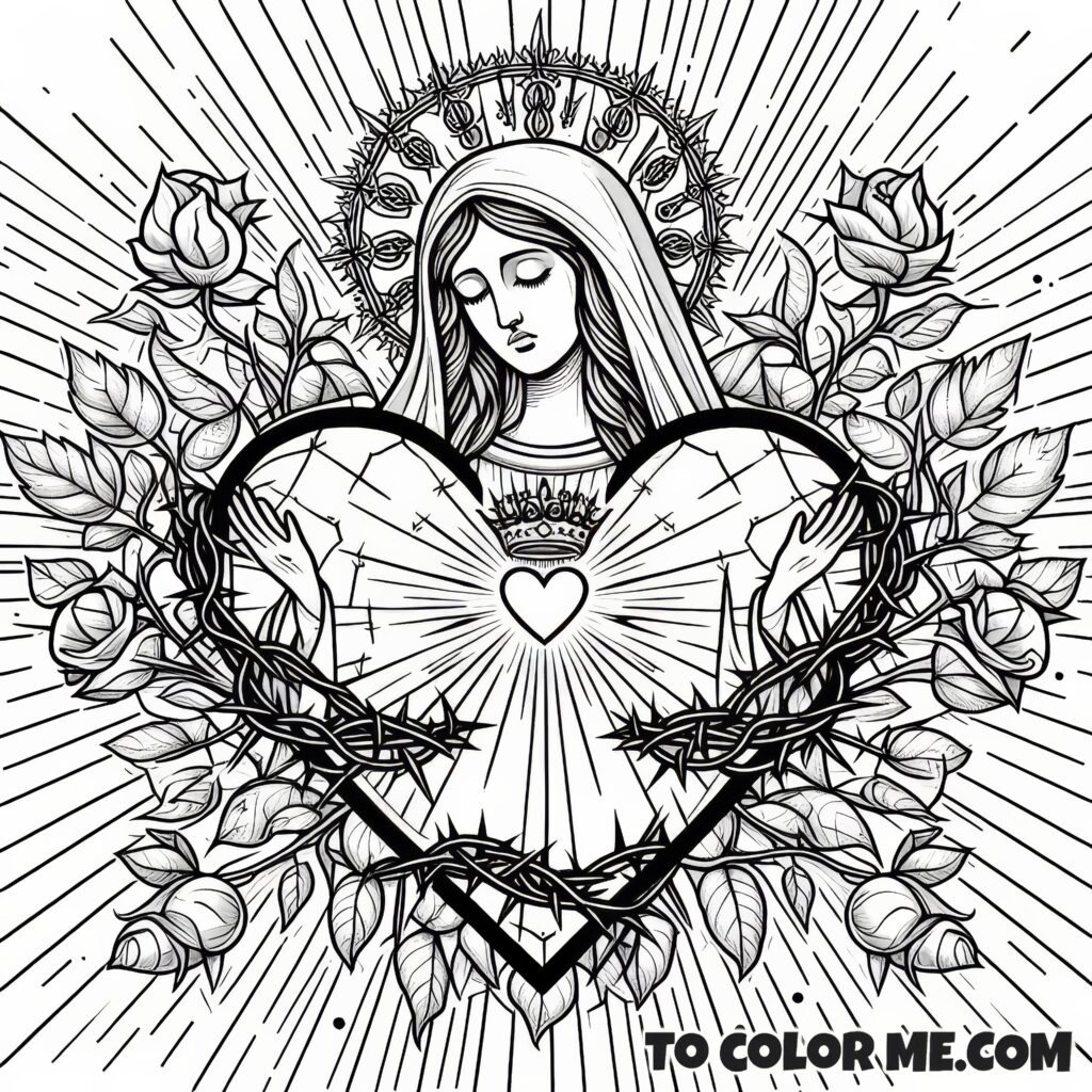 Mary’s Suffering Heart: A Fatima-Inspired Coloring Page