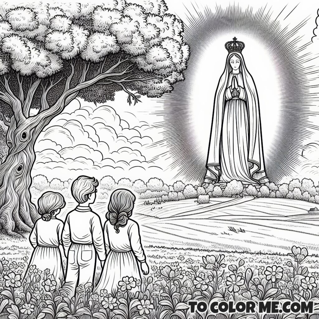 Mary’s Message to the Children: A Fatima Apparition Coloring Page