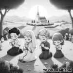 Praying the Rosary in Fatima: A Serene Coloring Page