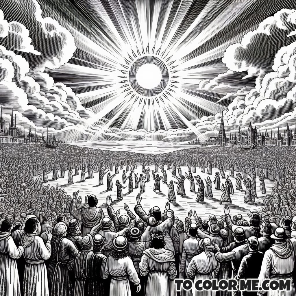 The Dancing Sun: A Coloring Page of Fatima’s Wondrous Event