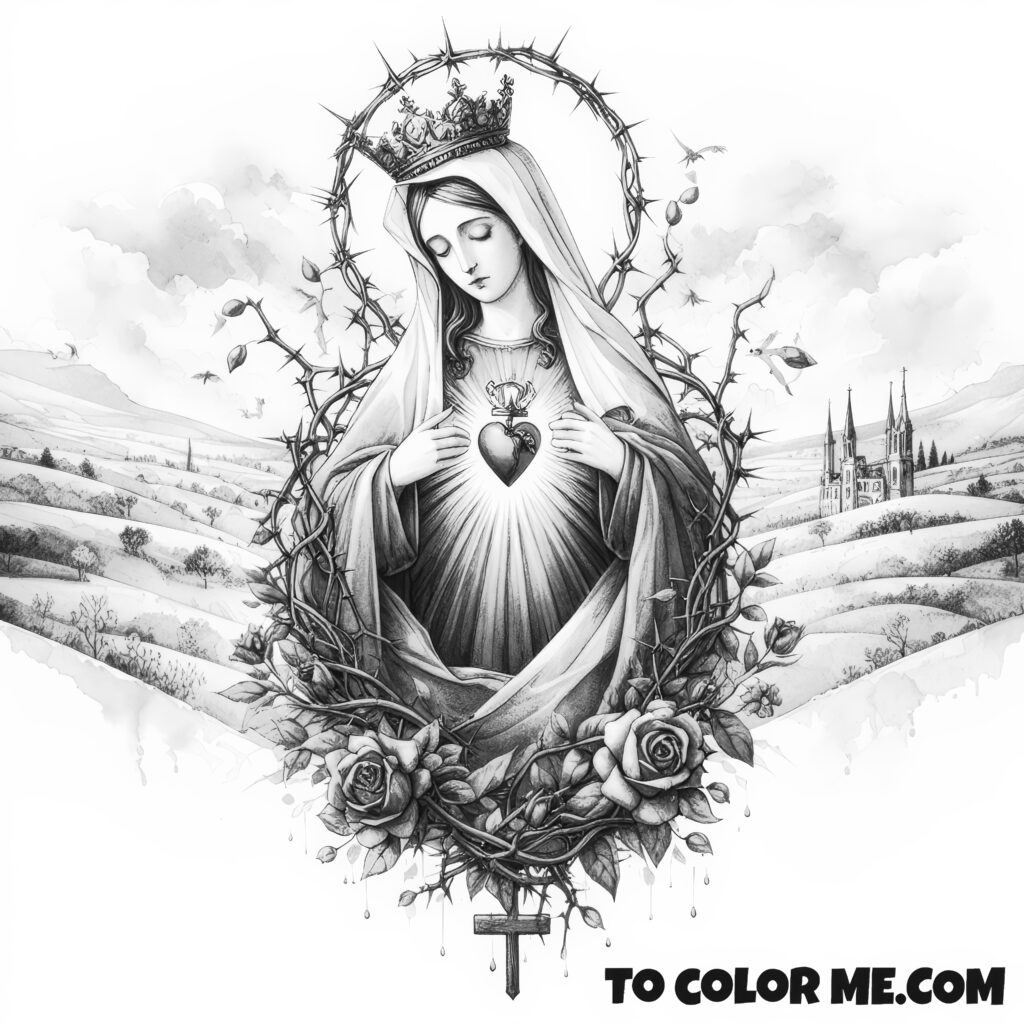 The Heart and Thorns: Fatima’s Coloring Page of Devotion