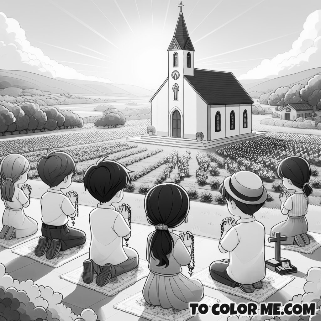 The Rosary’s Peace: A Fatima Countryside Coloring Experience