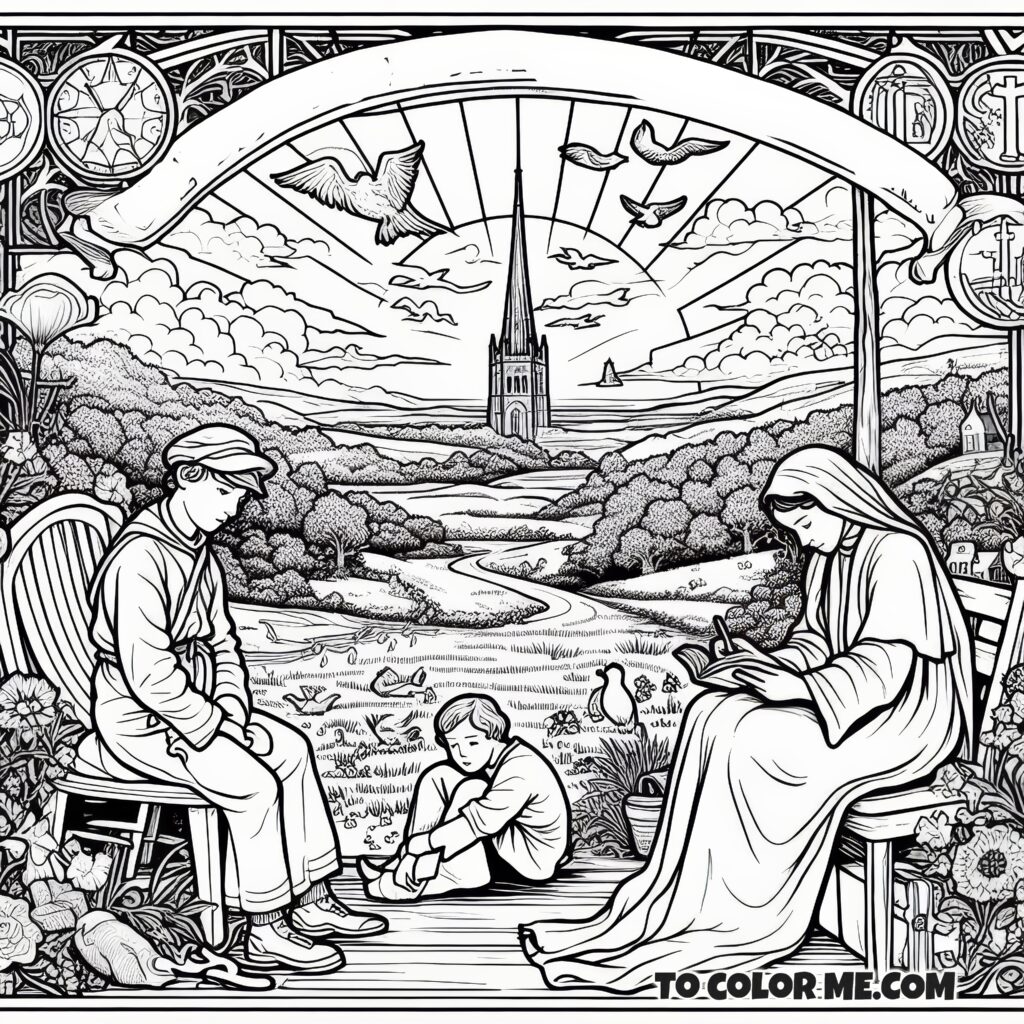 The End of War: A Symbolic Coloring Scene Inspired by Our Lady