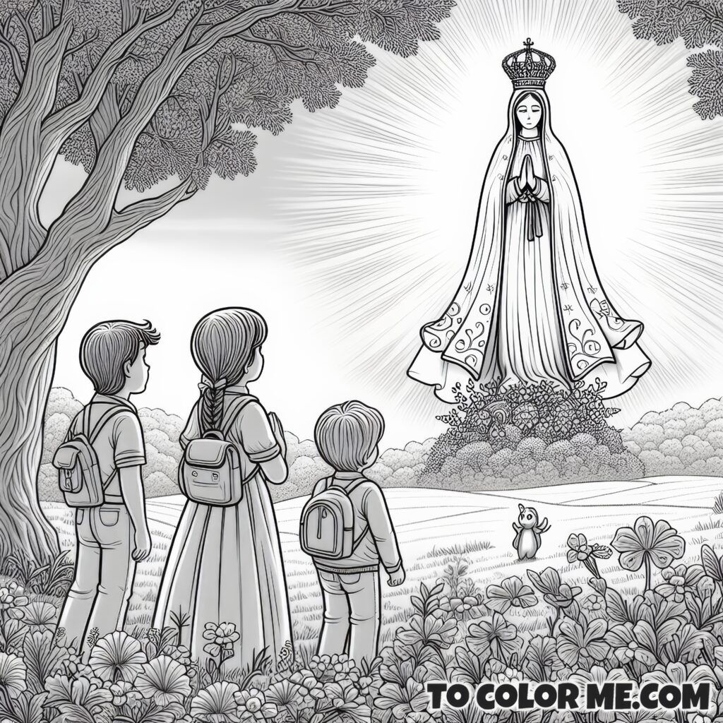 Fatima’s First Encounter with Mary: A Coloring Page of Faith