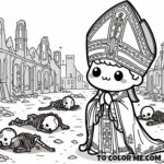 The Bishop in White Amidst Ruins: A Fatima Secret Coloring Page