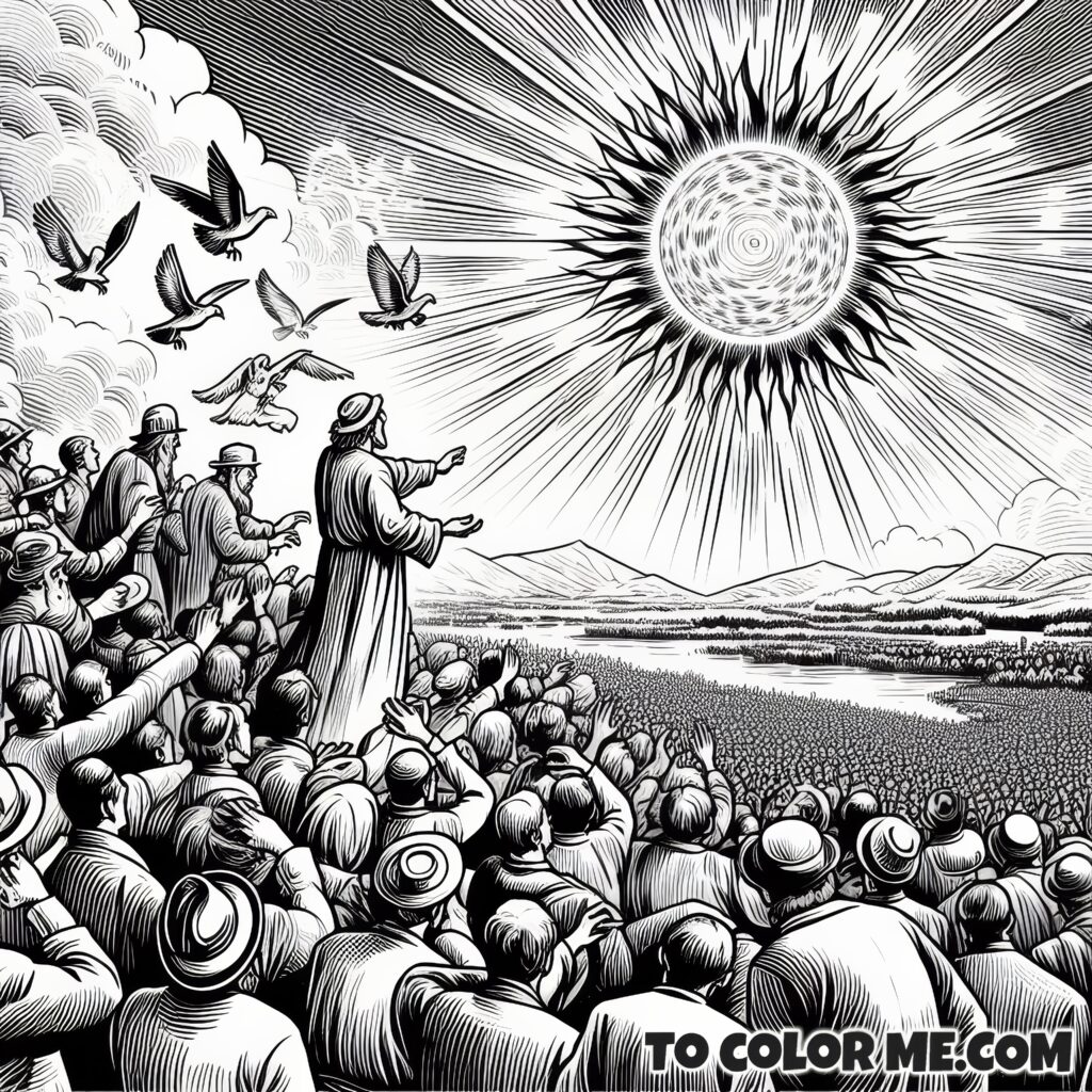 The Sun’s Ballet at Fatima: A Historical Coloring Scene