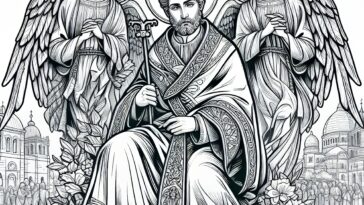 Forgiveness and Faith: A Saint Angelus Coloring Page