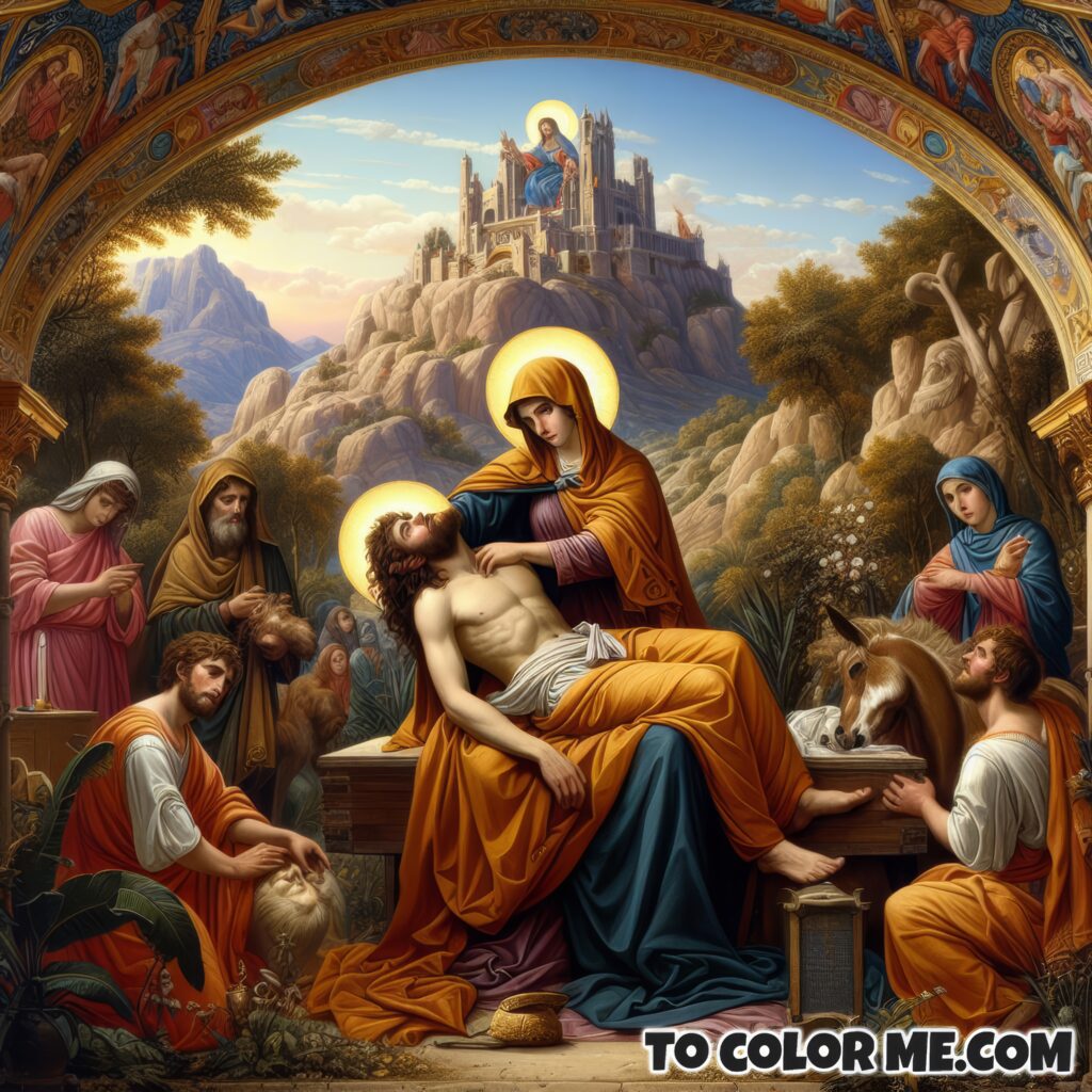 Saint Joanna’s Divine Discovery: Constantine’s Moment of Revelation - Coloring Page