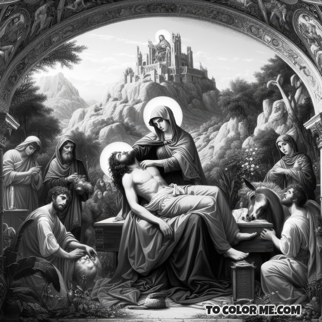Saint Joanna’s Divine Discovery: Constantine’s Moment of Revelation - Coloring Page
