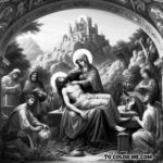 Saint Joanna’s Divine Discovery: Constantine’s Moment of Revelation - Coloring Page