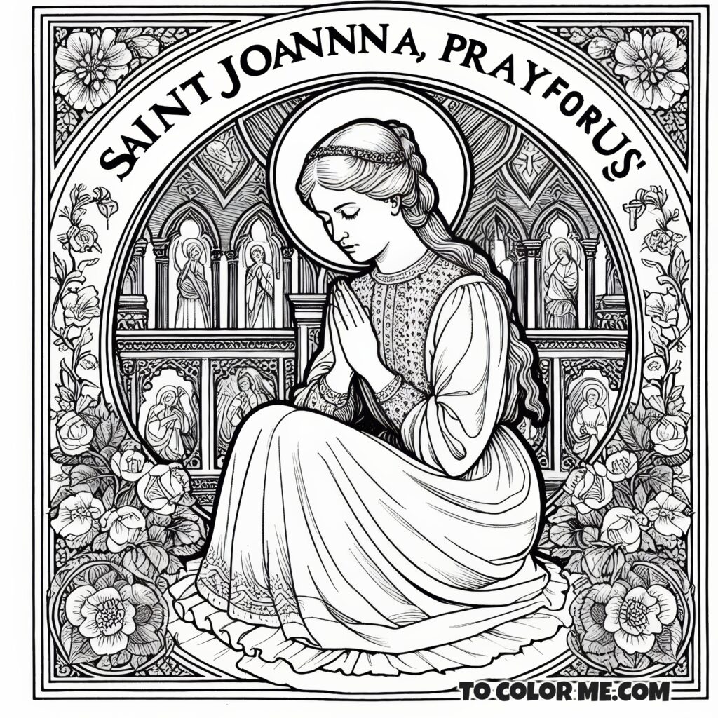 Divine Petitions: Saint Joanna’s Prayerful Intercession - A Tranquil Coloring Page