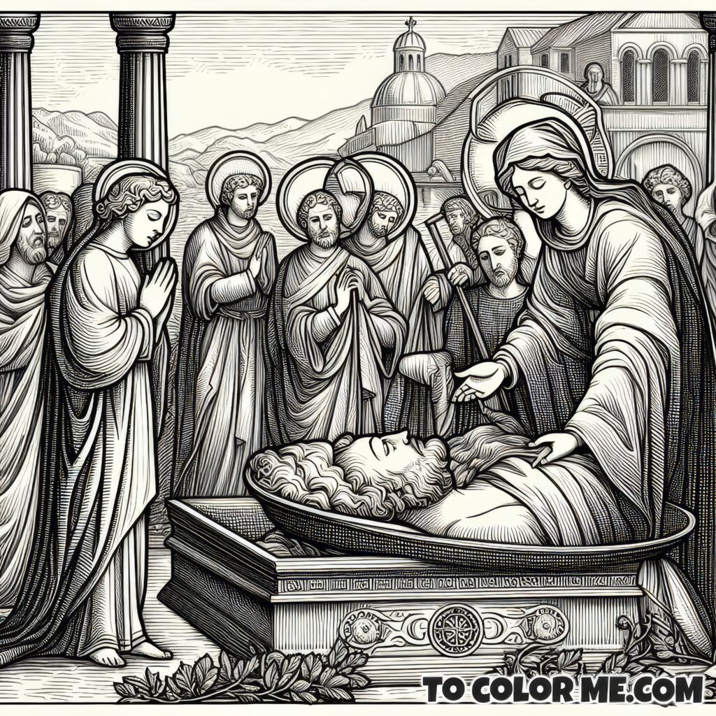 Saint Joanna’s Act of Reverence: Burying Saint John the Baptist - Printable Coloring