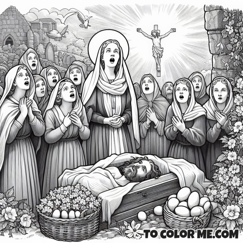 Saint Joanna’s Solemn Tribute: The Honorable Burial of Saint John the Baptist - Coloring Page