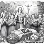 Saint Joanna’s Solemn Tribute: The Honorable Burial of Saint John the Baptist - Coloring Page