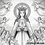 Saint Julia’s Celestial Coronation - A Coloring Page of Heavenly Splendor