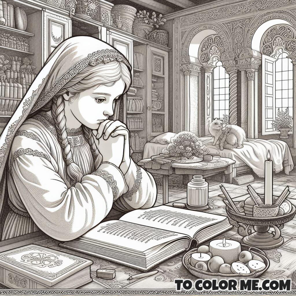 Young Saint Julia: A Noble Beginning - Coloring Page of Aristocratic Carthage