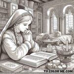 Young Saint Julia: A Noble Beginning - Coloring Page of Aristocratic Carthage