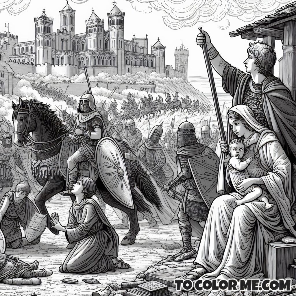 Saint Julia’s Valor Amidst Carthage’s Siege - An Artistic Rendition to Color