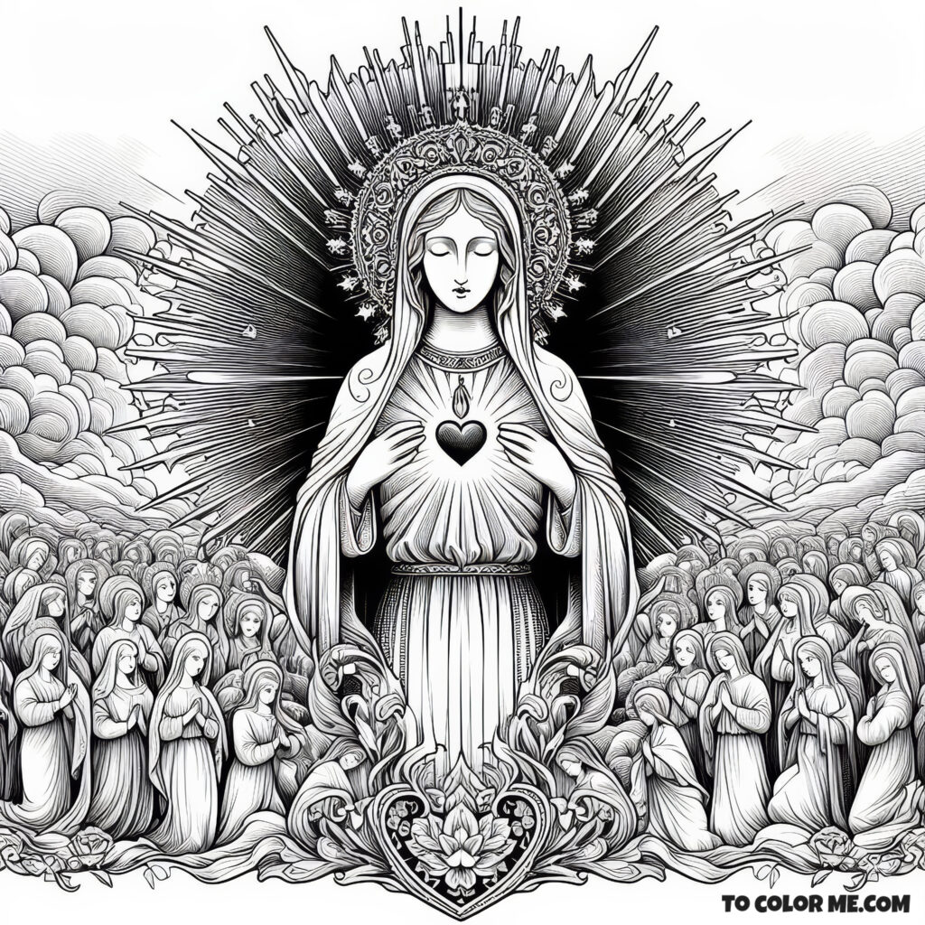 Tempest’s Haven: The Immaculate Heart of Mary Coloring Page