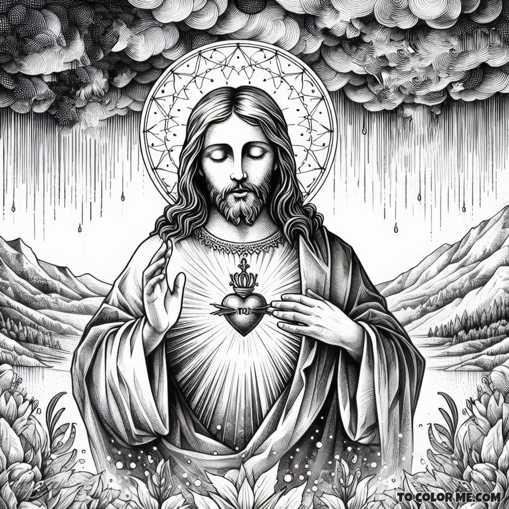 Sacred Heart of Jesus: A Coloring Page of Boundless Mercy