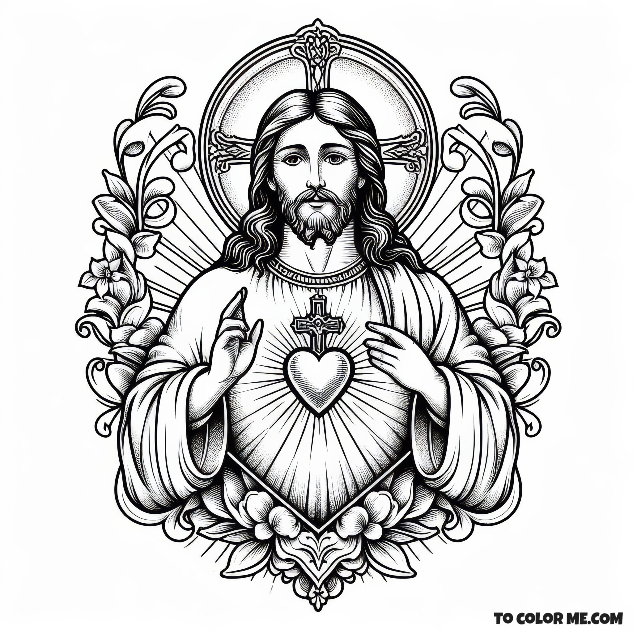 Sacred Heart of Jesus: A Coloring Page of Divine Embrace – To Color Me
