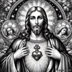 Sacred Heart of Jesus: A Coloring Page of Celestial Love