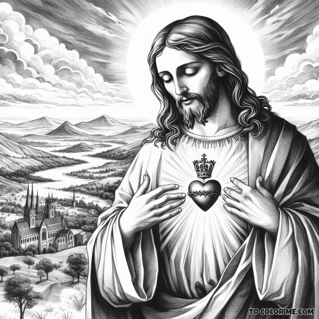 Sacred Heart of Jesus: A Coloring Page of Holy Passion