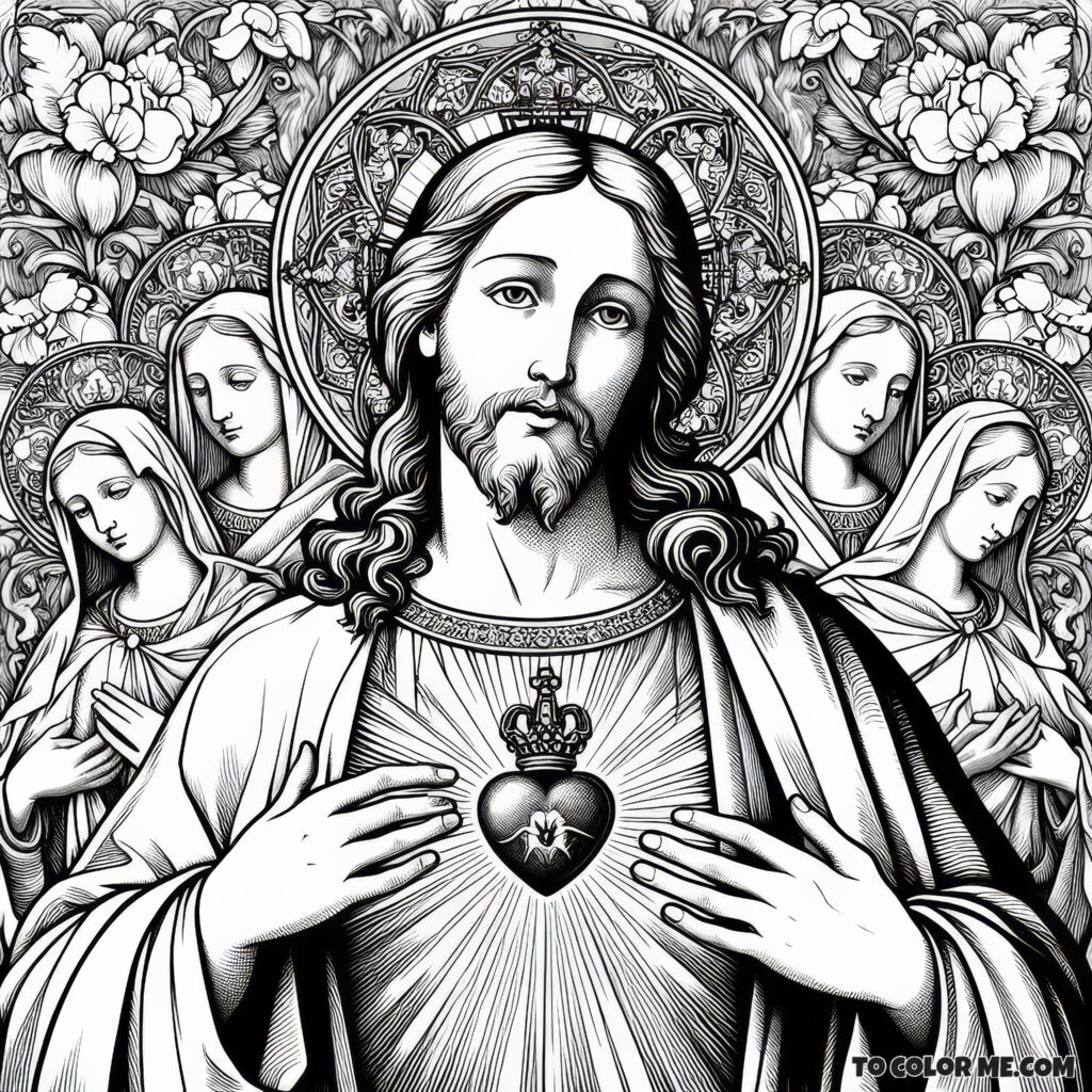 Sacred Heart of Jesus: A Coloring Page of Heavenly Mercy