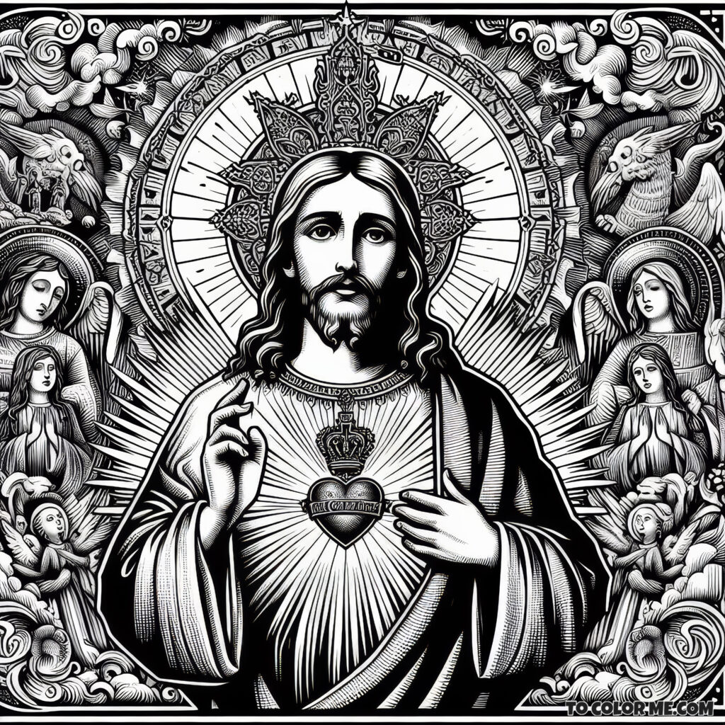 Sacred Heart of Jesus: A Coloring Page of Passionate Devotion