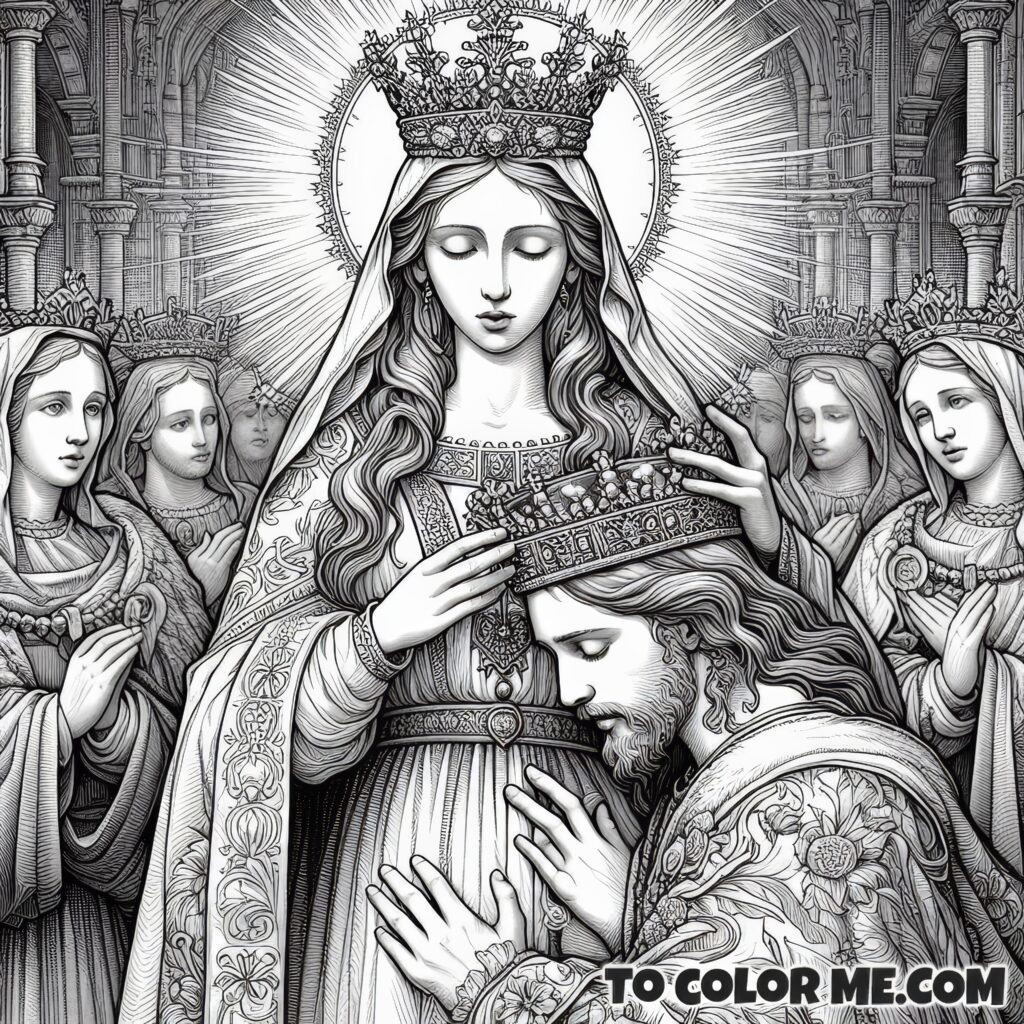 Mary's Heavenly Throne: Queenship Coloring