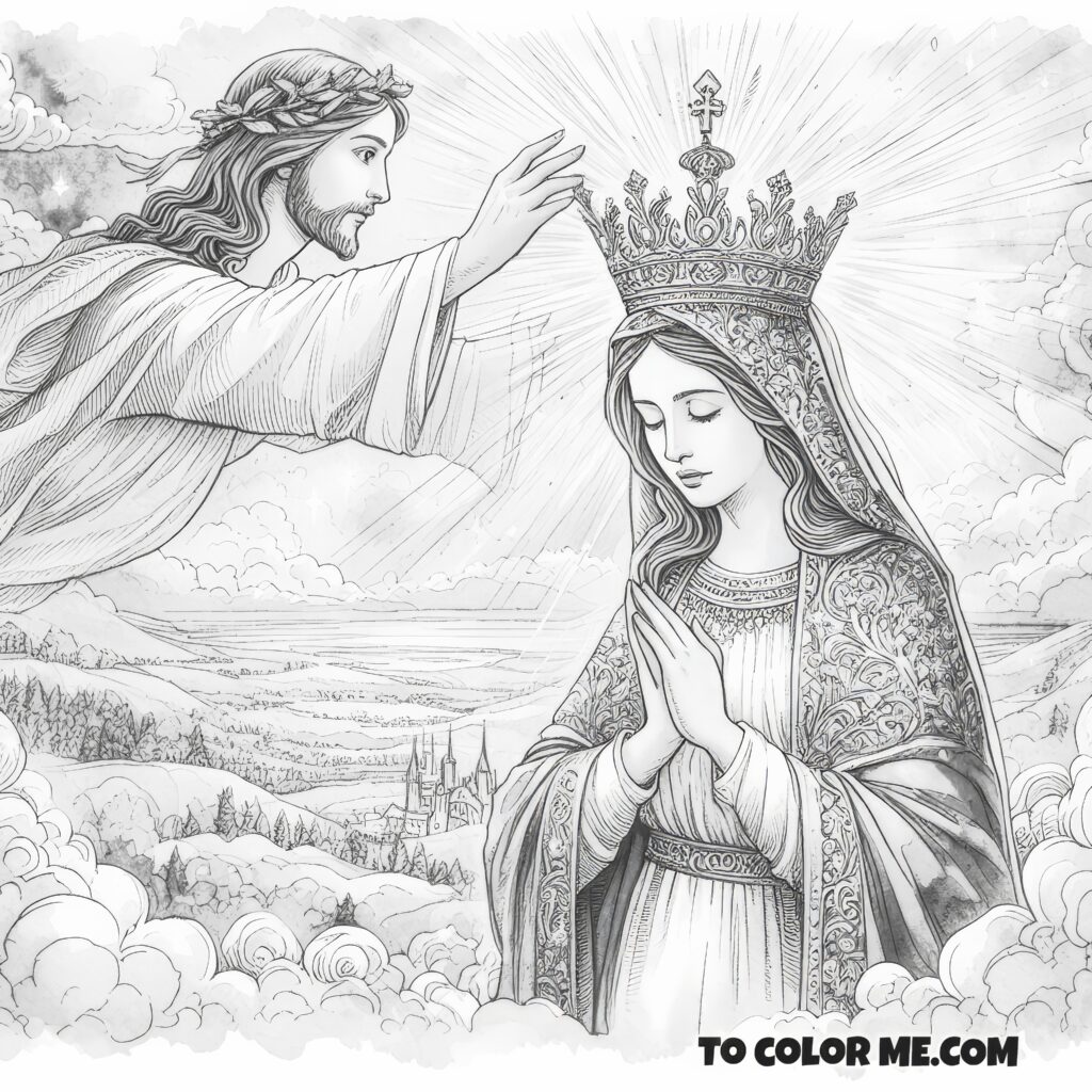 Queen of the Rosary: Marian Devotion Coloring Sheet