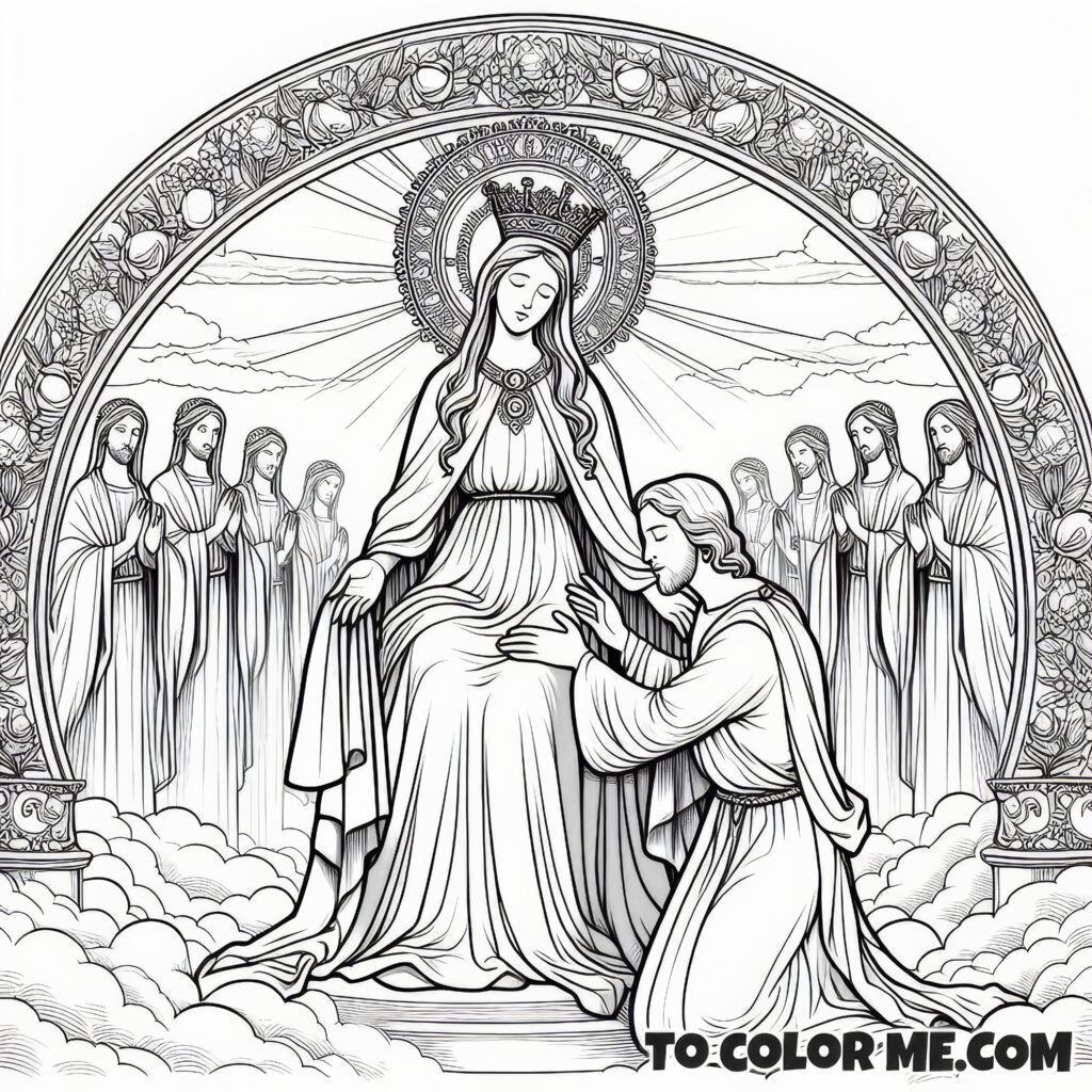 Mary's Royal Mantle: Catholic Coloring Page