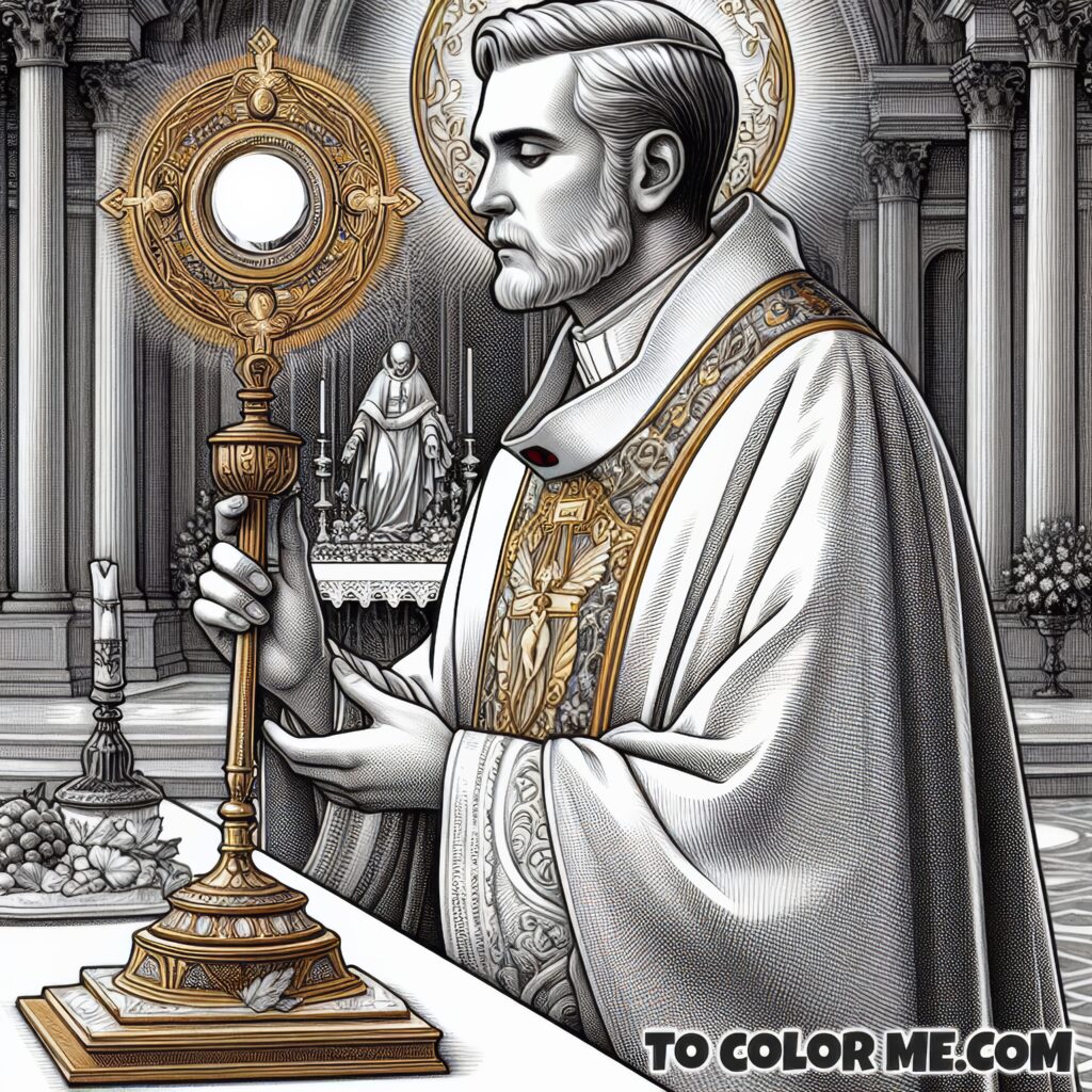 Pope Saint Pius X: Eucharistic Devotion Coloring Page