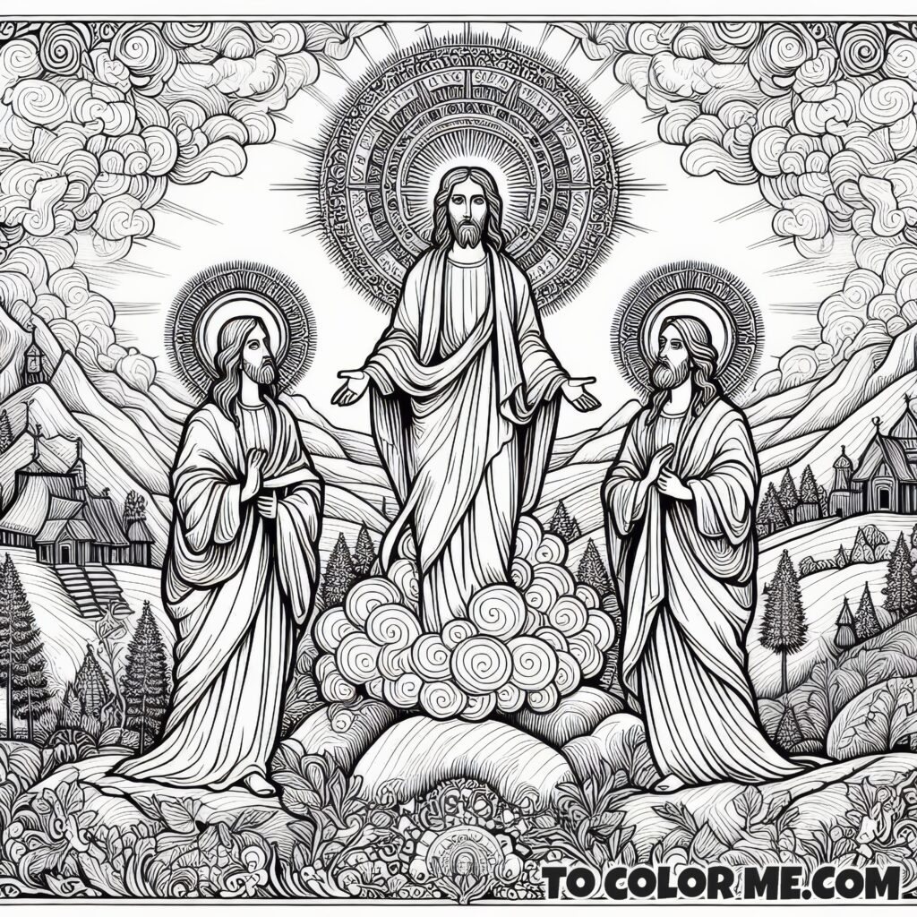 Enlightened Encounter: Jesus' Transfiguration Coloring Pages