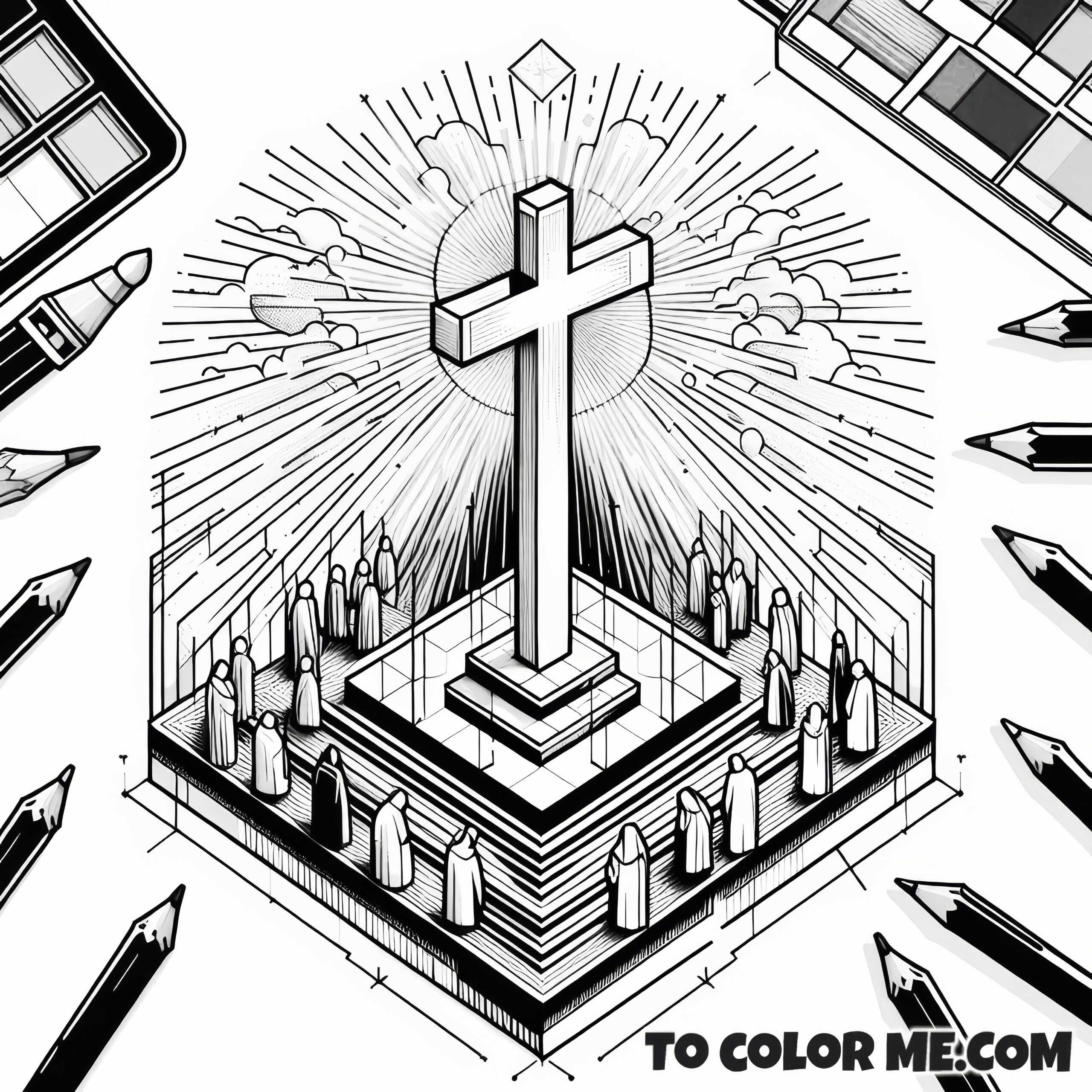 Paschal Mystery: Exaltation Cross Theological Coloring