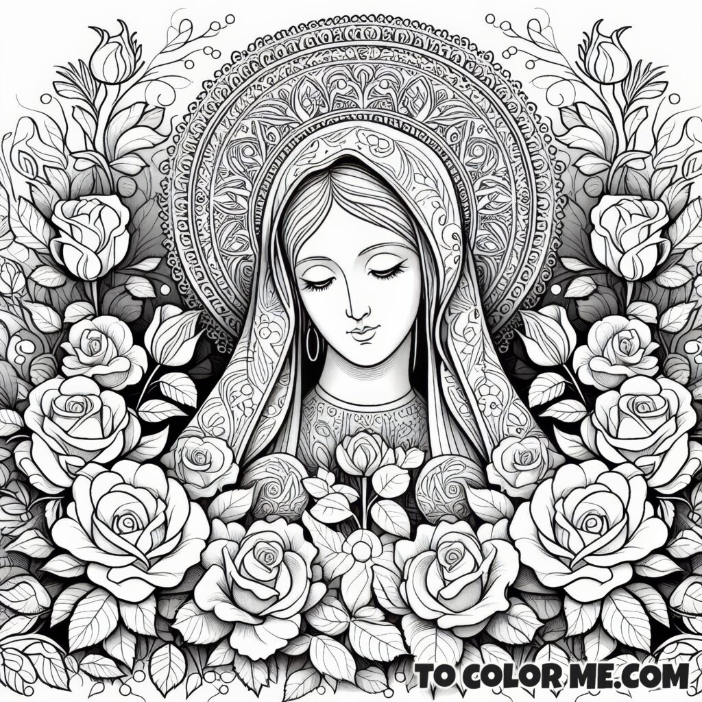 Catholic Mystical Rose: Holy Name of Mary Coloring Page