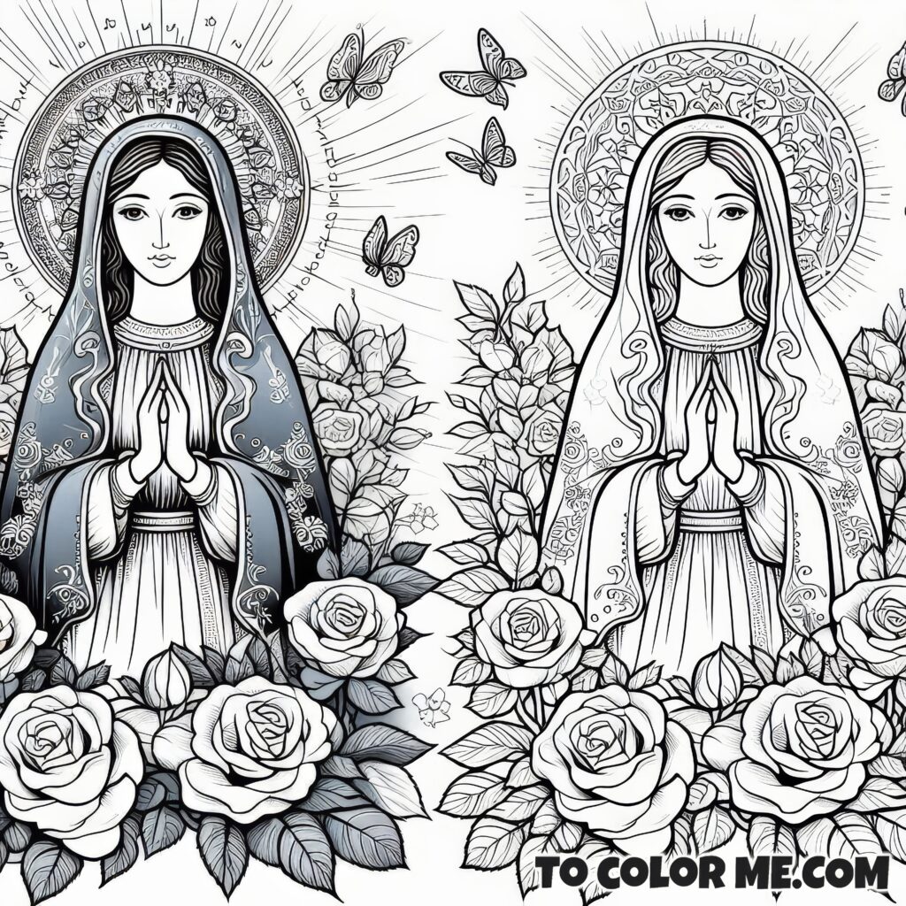 Christian Victory Symbol: Mystical Rose Mary Coloring Page
