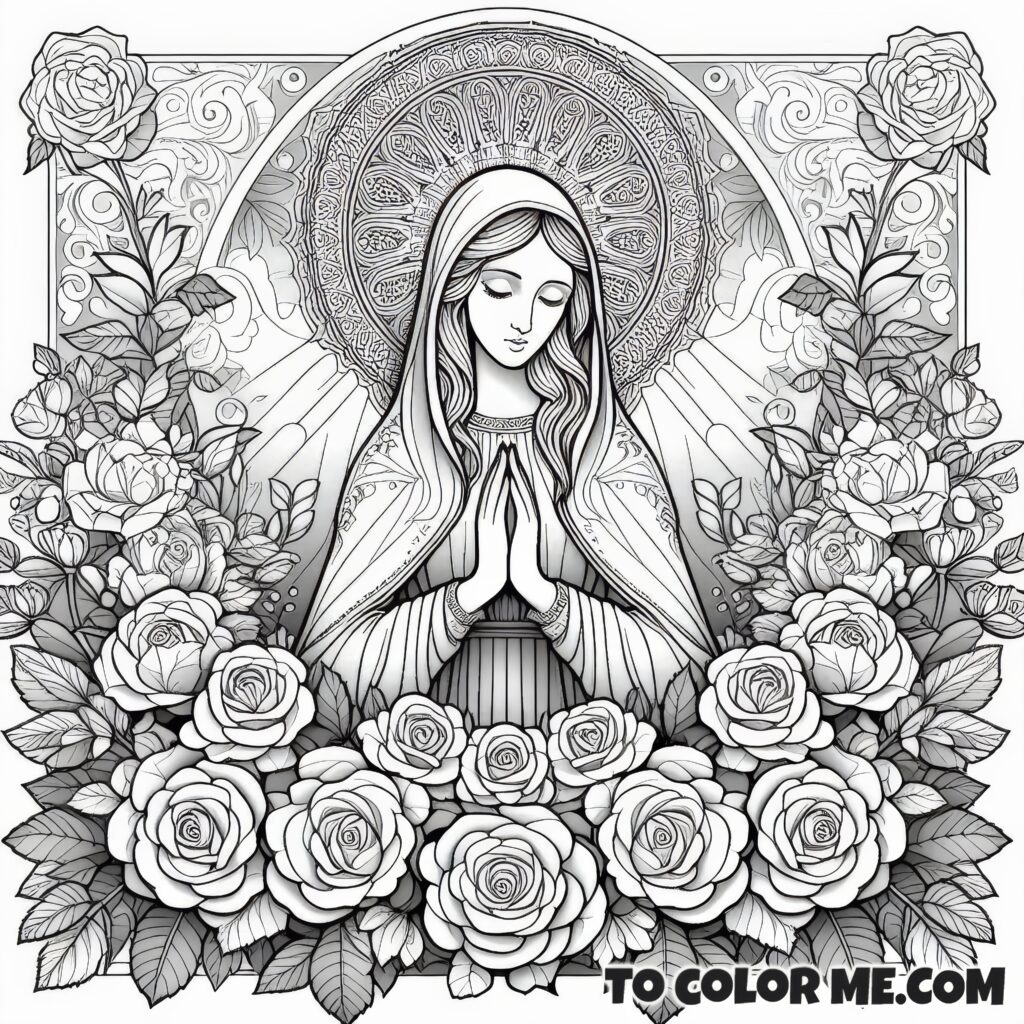 Catholic Tradition: Mystical Rose of Mary Coloring Activity