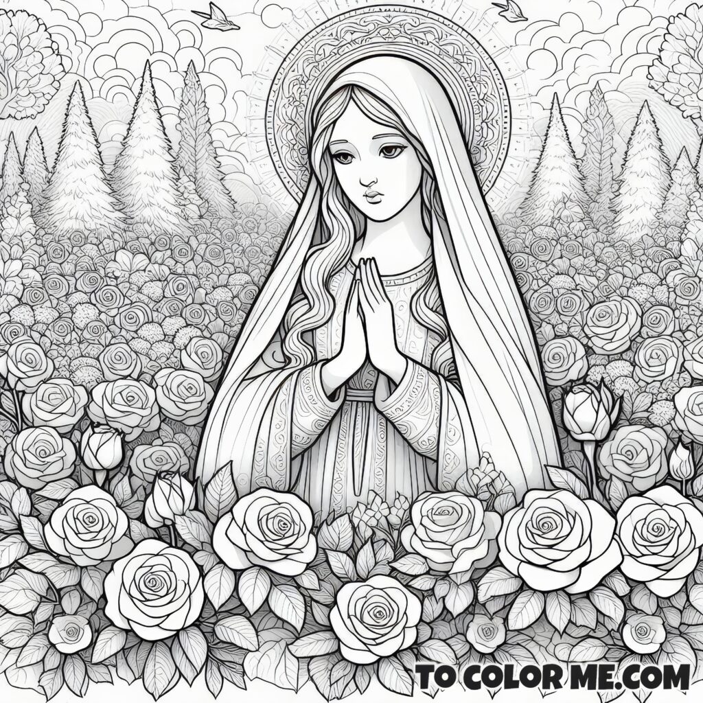 Marian Symbolism: Catholic Mystical Rose Coloring Sheet