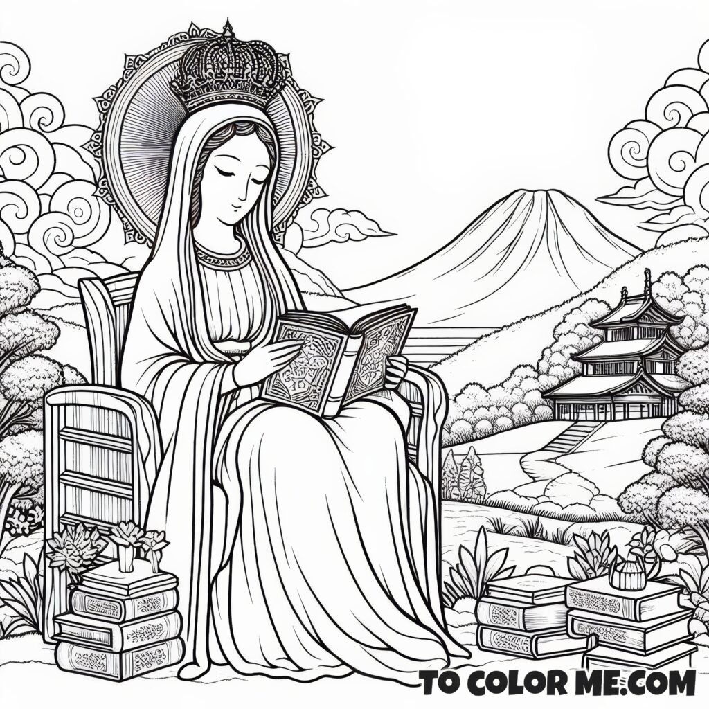 Divine Wisdom's Throne: Marian Coloring Sheet for Kids