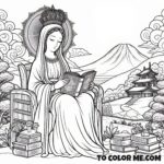 Divine Wisdom's Throne: Marian Coloring Sheet for Kids