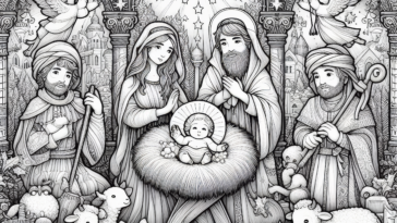 Classic Christmas Nativity Scene Coloring Art