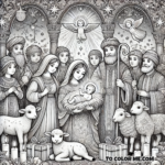Elegant Nativity Coloring Page with Angelic Themes