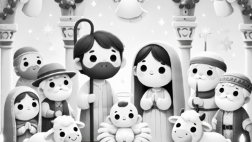 Whimsical 3D Nativity Scene for Coloring