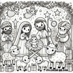 Playful Children's Nativity Scene Coloring Art