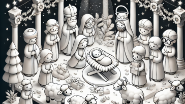 Festive Isometric Nativity Coloring Page
