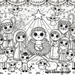 Whimsical Child-Friendly Nativity Scene Coloring Page