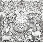 Adorable Nativity Scene Coloring Page with Stars