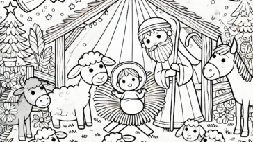 Charming Nativity Scene Coloring Page for Creative Fun