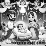 Cozy Nativity Scene Coloring Page for Christmas Crafts